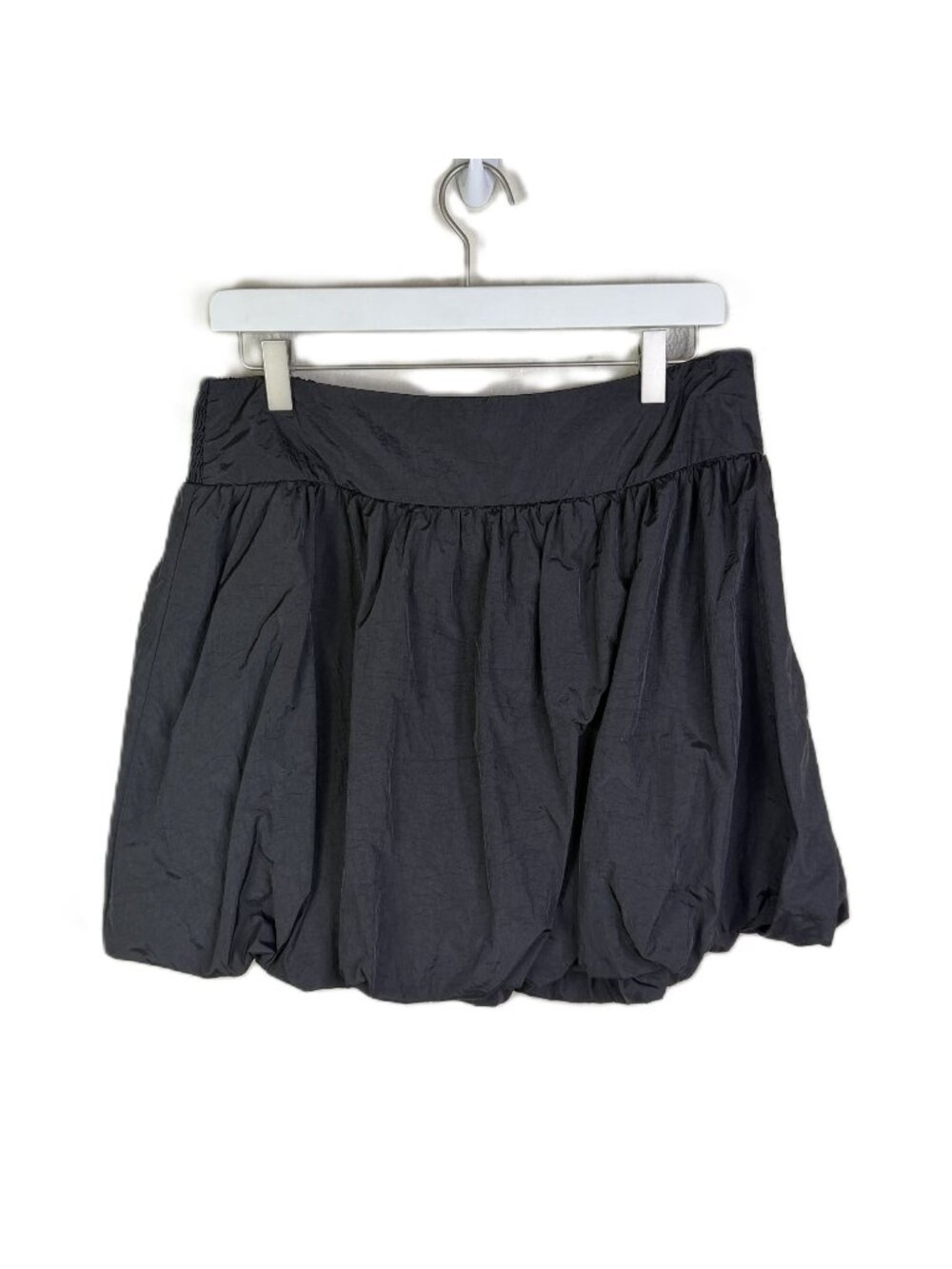 And Now This Black Nylon Puffy Balloon Mini Skirt, Pull-On, Size Large